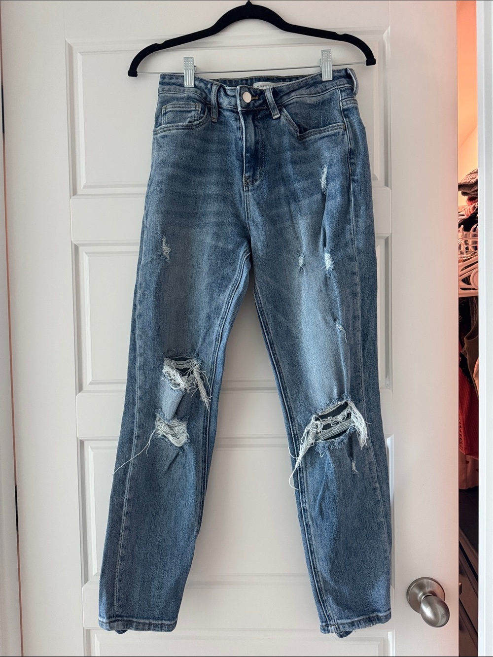 High-Rise Distressed Women’s Jeans in Light Blue
